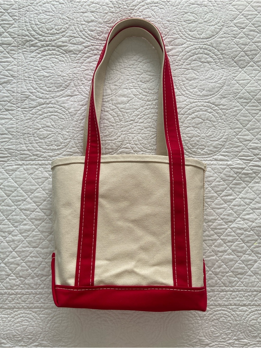 L.L. Bean Boat And Tote Canvas Bag XL Handles Y2K Cream Red NEW - Picture 15 of 16